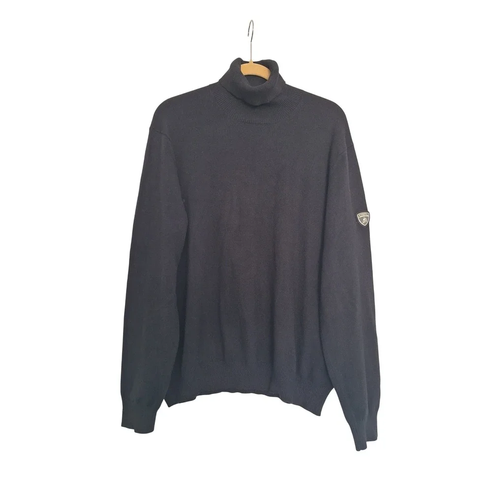 Automobili Lamborghini Mens Black Turtleneck Knit Sweater Logo XL